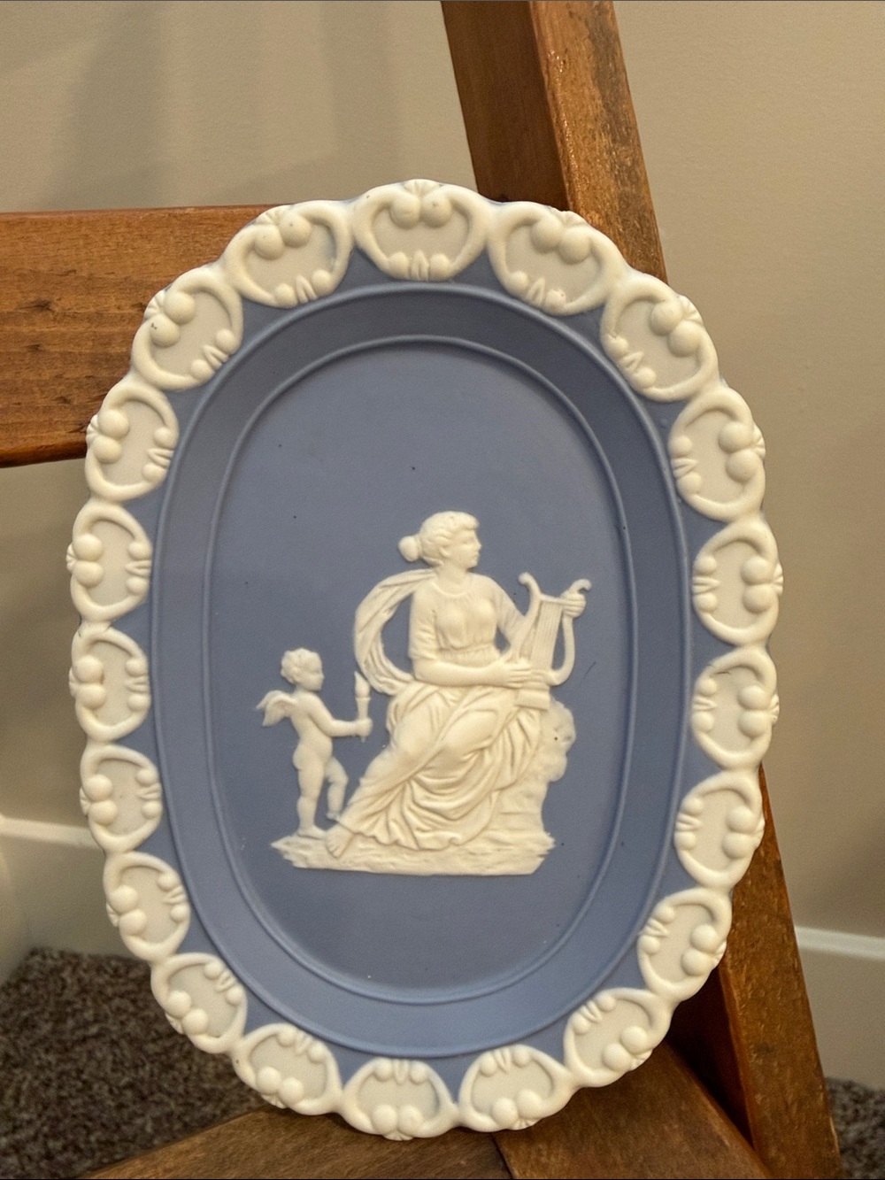 Vintage E. Vagnozzi Roma Blue White Classical Relief Plaque Italian Wall Decor
